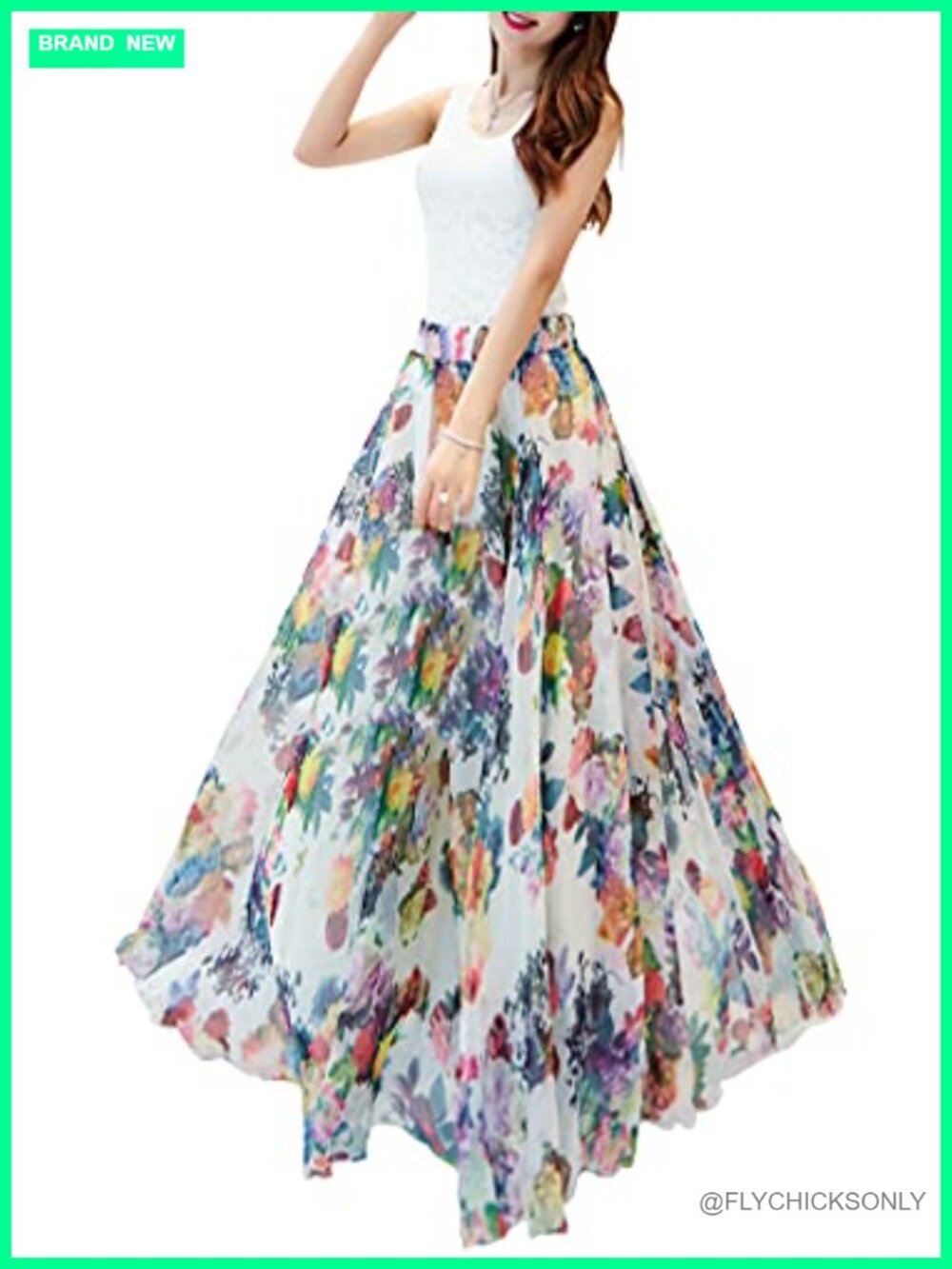Women's Floral High Waisted Maxi Skirt Chiffon Summer Beach Casual